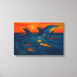 Delfine im kubistischen Stil  キャンバスプリント
