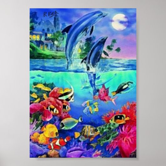 Delfinesオリジナル油アートワークのポスター ポスター (正面)