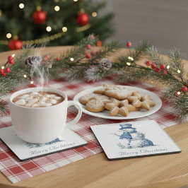 Delft Blueでの雪だるまのカスタマイズ ガラスコースター