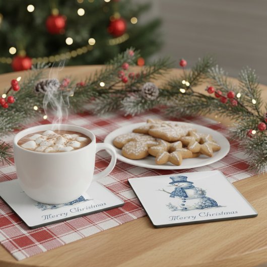 Delft Blueでの雪だるまのカスタマイズ ガラスコースター