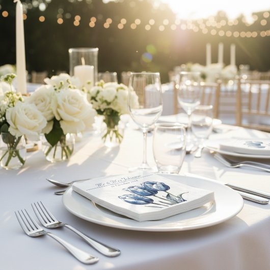 Delft Blueでチューリップをカスタマイズ可能 スタンダードカクテルナプキン