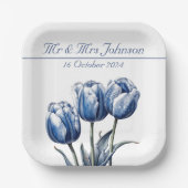 Delft Blueでチューリップをカスタマイズ可能 ペーパープレート (正面)