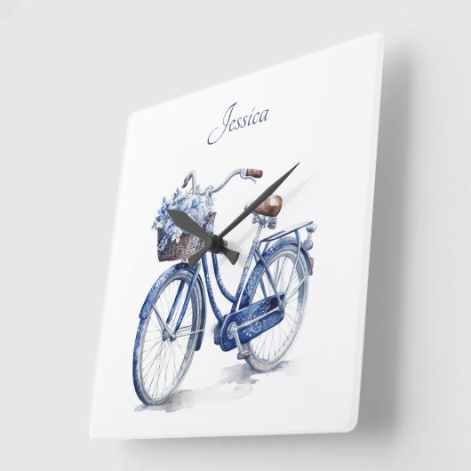 Delft Blueで自転車をカスタマイズ可能 スクエア壁時計 (傾斜)