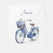 Delft Blueで自転車をカスタマイズ可能 フリースブランケット (正面)