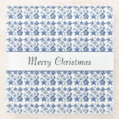 Delft Blueのクリスマスの装飾をカスタマイズ ガラスコースター (正面)