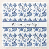 Delft Blueのクリスマスの装飾をカスタマイズ ガラスコースター (正面)