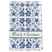 Delft Blueのクリスマスの装飾をカスタマイズ ミディアムペーパーバッグ (正面)
