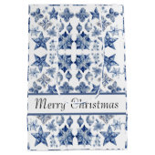 Delft Blueのクリスマスの装飾をカスタマイズ ミディアムペーパーバッグ (裏面)