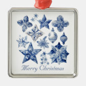 Delft Blueのクリスマスの装飾をカスタマイズ メタルオーナメント (正面)