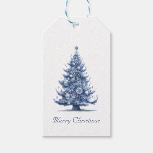 Delft Blueのクリスマスツリーをカスタマイズ可能 ギフトタグ (正面)