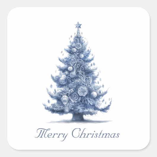 Delft Blueのクリスマスツリーをカスタマイズ可能 スクエアシール (正面)