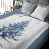 Delft Blueのクリスマスツリーをカスタマイズ可能 フリースブランケット