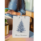 Delft Blueのクリスマスツリーをカスタマイズ可能 ミディアムペーパーバッグ