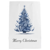 Delft Blueのクリスマスツリーをカスタマイズ可能 ミディアムペーパーバッグ (裏面)