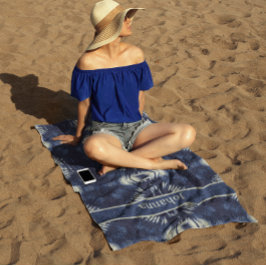 Delft Blueのパームリーフ、カスタマイズ可能 ビーチタオル