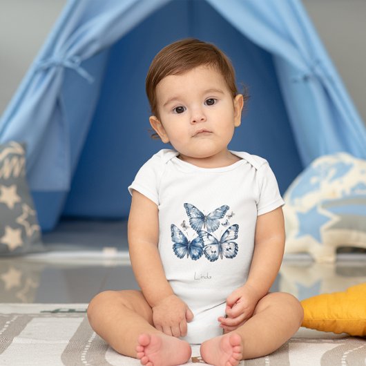 Delft Blueの蝶、カスタマイズ可能 ベビーボディスーツ