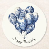 Delft Blueバルーン、カスタマイズ可能 ラウンドペーパーコースター (正面)