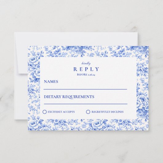 Delft Blue Chinoiserie Wedding 出欠カード (正面)