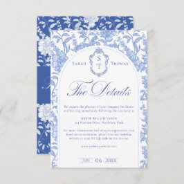 Delft Blue Floral Chinoiserie Monogram Wedding エンクロージャーカード