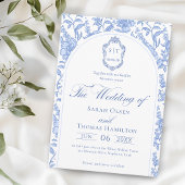Delft Blue Floral Chinoiserie Monogram Wedding 招待状