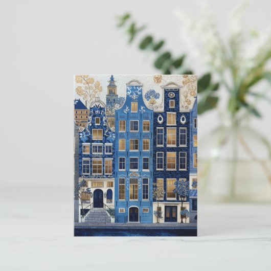 Delft Blue Gilded Cityscape ポストカード (スタンド正面)