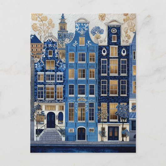 Delft Blue Gilded Cityscape ポストカード (正面)