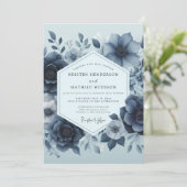 Delft Blue Moody Floral Wedding 招待状 (スタンド正面)