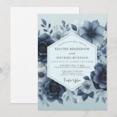 Delft Blue Moody Floral Wedding 招待状 (正面/裏面)