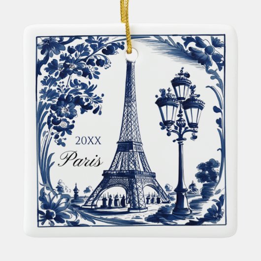 Delft Blue Paris Eiffel Tower セラミックオーナメント (正面)