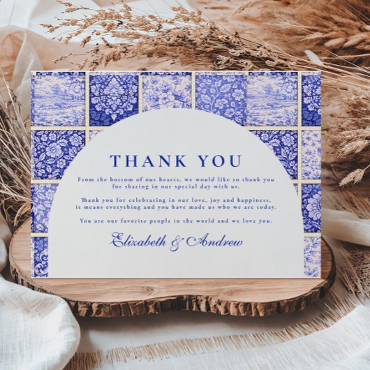 Delft Blue Patchwork Porcelain Wedding サンキューカード
