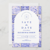 Delft Blue Patchwork Porcelain Wedding セーブザデート (正面)