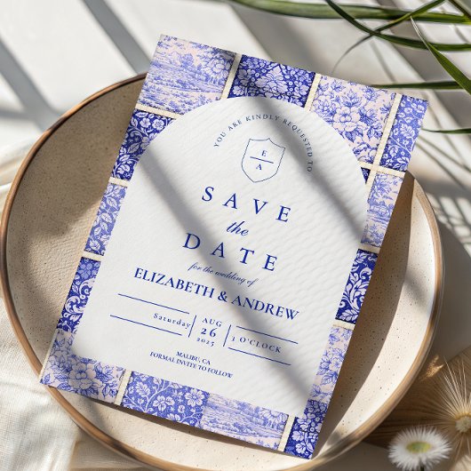Delft Blue Patchwork Porcelain Wedding セーブザデート