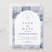 Delft Blue Patchwork Toile Wedding セーブザデート (正面)