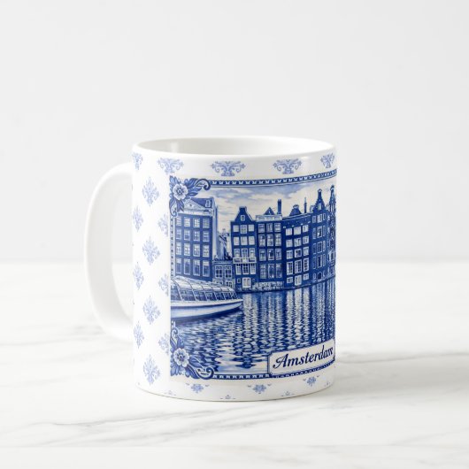 Delft Blue style mug: Amsterdam コーヒーマグカップ (正面左)