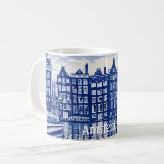 Delft Blue style mug: Amsterdam コーヒーマグカップ (正面左)