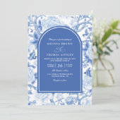 Delft Blue White Chinois Floral QR Code Wedding 招待状 (スタンド正面)