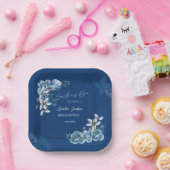 Delft Blue White Chinoiserie Floral Bridal Shower ペーパープレート (パーティー)