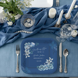 Delft Blue White Chinoiserie Floral Bridal Shower ペーパープレート