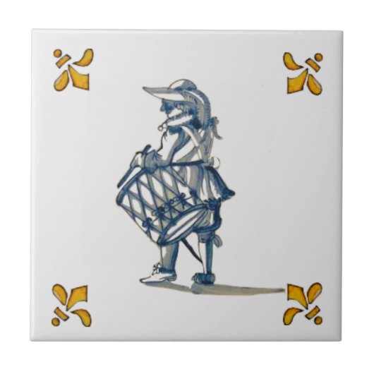 Delft Drummer Tile c 1890青、灰色、黄 タイル (正面)