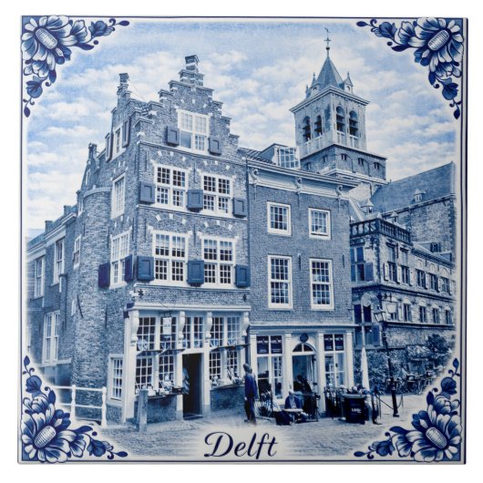 Delft houses Delft Blue style ceramic tile タイル (正面)