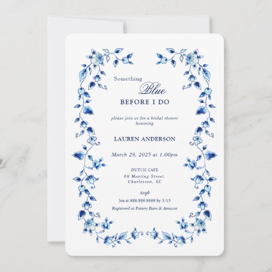 Delft Something Blue Before I doブライダルシャワー 招待状 (正面)