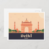 Delhi India Pastel Travel Design ポストカード (正面/裏面)
