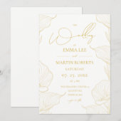 Delicate and Soft Line Flowers Wedding  招待状 (正面/裏面)