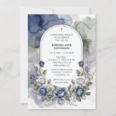 Delicate Arch Blue Green Floral Watercolor Effect  招待状 (正面)