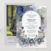 Delicate Arch Blue Green Floral Watercolor Effect 招待状 (正面/裏面)