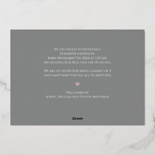 Delicate Birth Announcement Foil Card 箔招待状 (裏面)