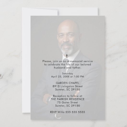 Delicate Black & White Overlapping Leaves & Flower 招待状 (裏面)