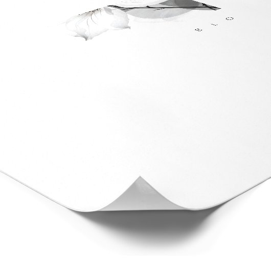 Delicate Black White Overlapping Leaves & Flowers ポスター (角)