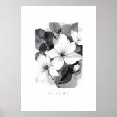 Delicate Black White Overlapping Leaves & Flowers ポスター (正面)