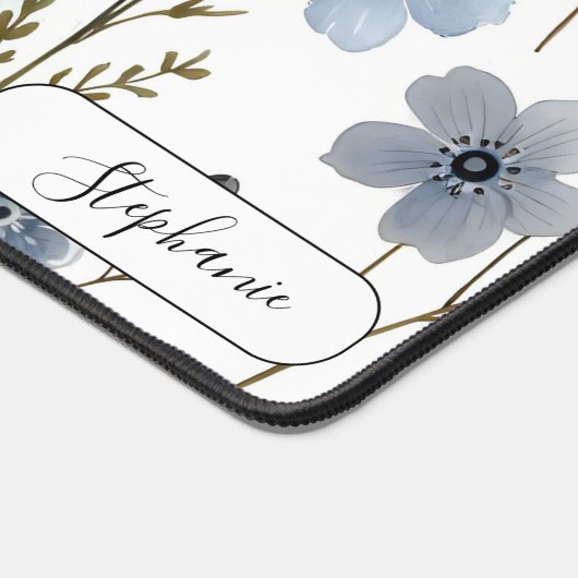 Delicate Blue Botanical Organic Custom デスクマット (コーナー)